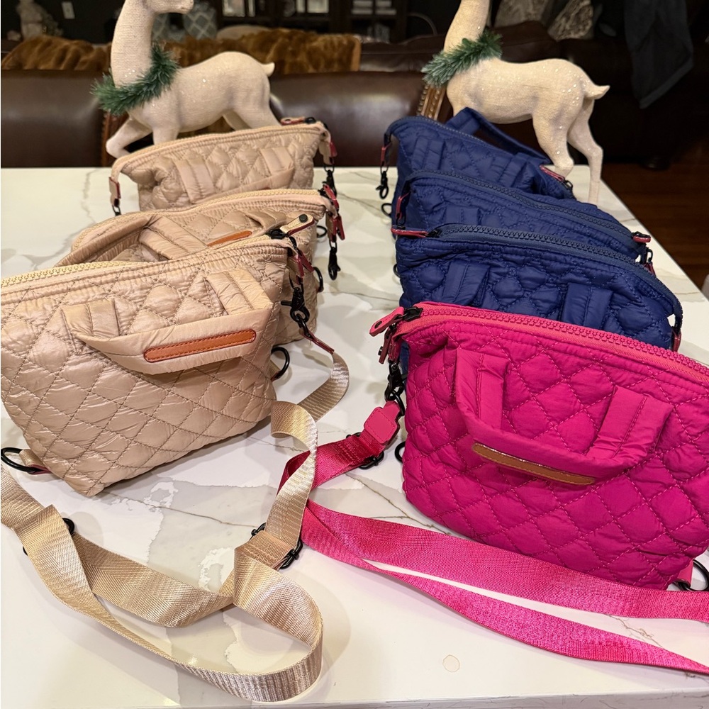 Quilted Crossbody Bag - Pink, Navy, and Beige